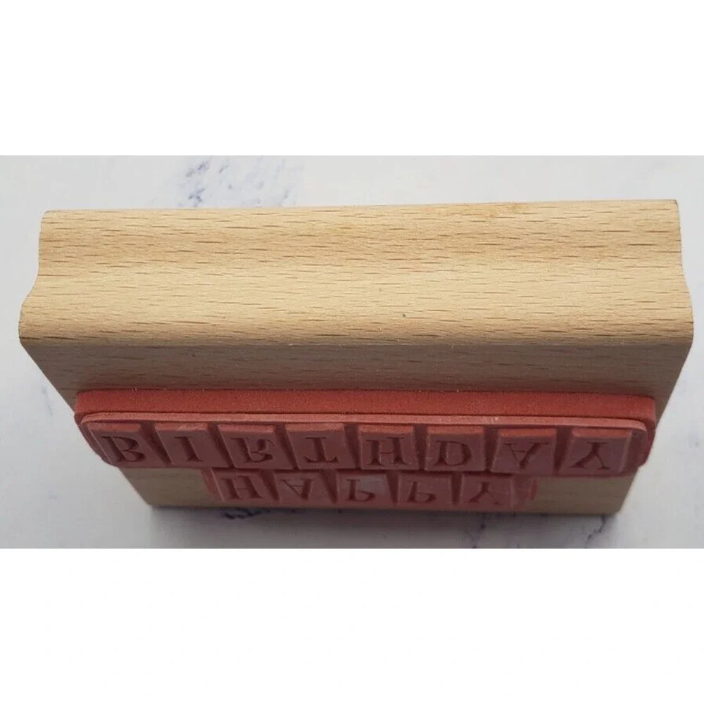 Happy Birthday Block Letters Greenbrier Wood Mounted Rubber Stamp